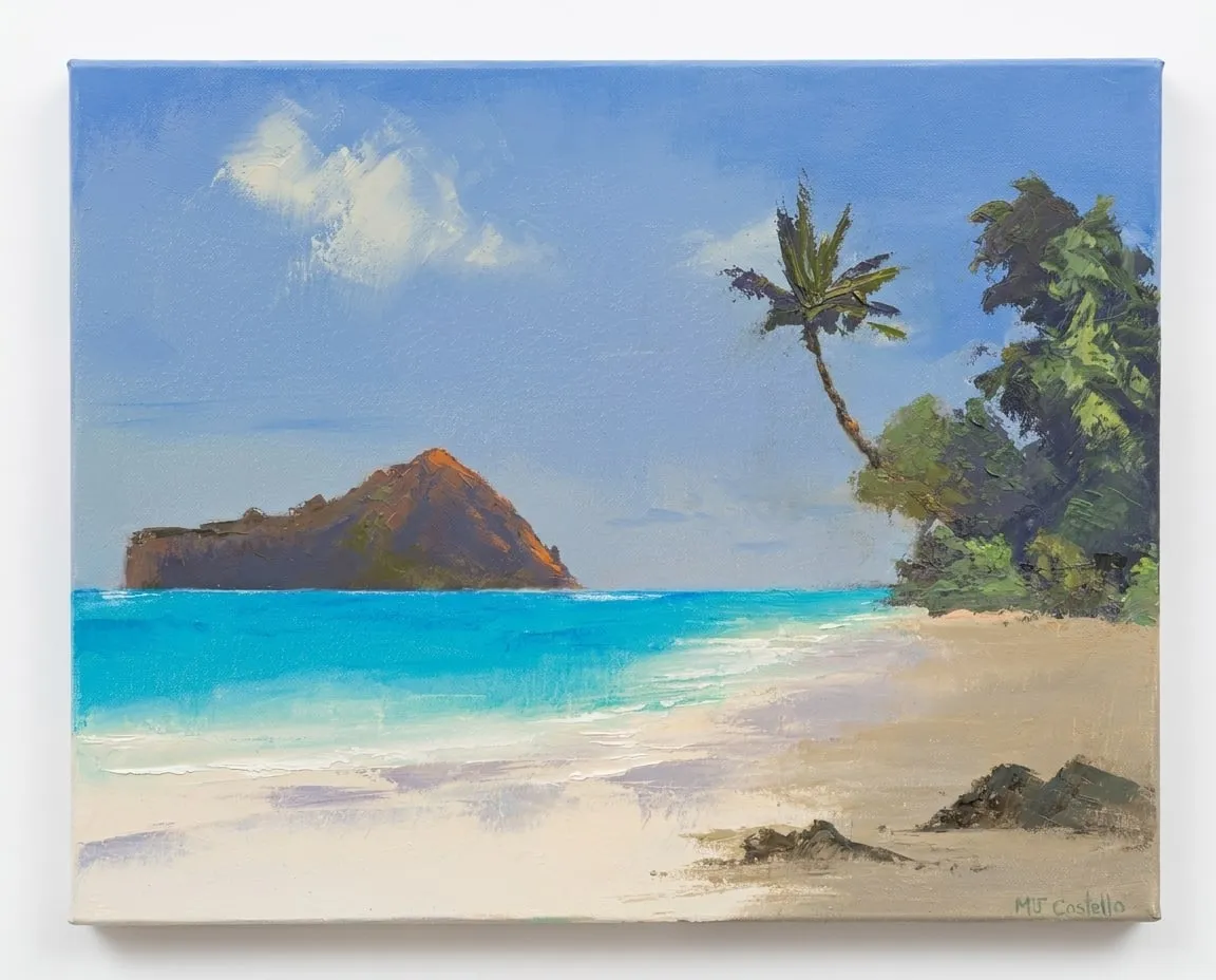 Rabbit Island Shore, oil painting by MJ Costello
