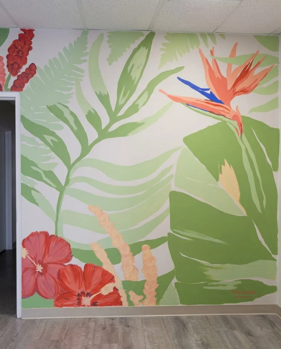 Hand-painted tropical mural by MJ Costello